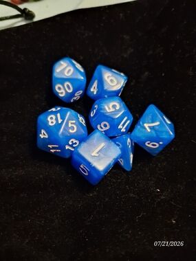 Source Unknown Blue Polyhedral RPG Dice Set with White Numbers